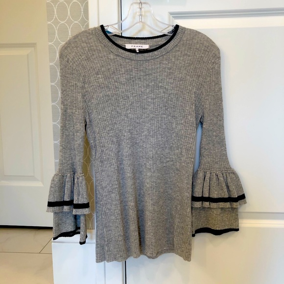 FRAME ribbed gray sweater with navy accents size S - Picture 1 of 2